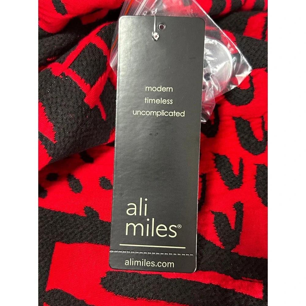 NEW Ali Miles XL Red Black Geometric‎ Abstract Cowl Neck 3/4 Sleeve Tunic Top